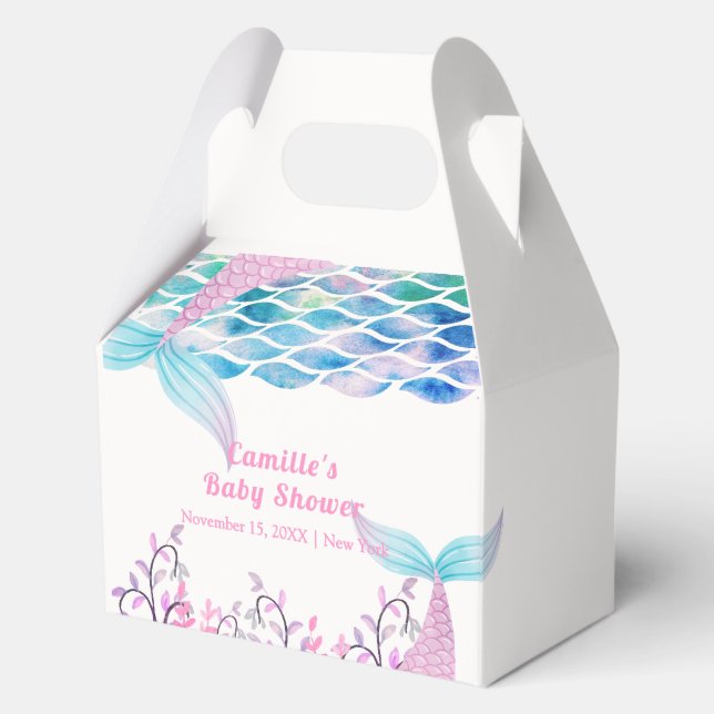 Rainbow Under Sea Mermaid Tail Baby Shower Favor Box (Front)
