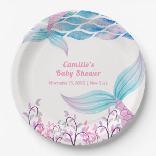 Rainbow Under Sea Mermaid Tail Baby Shower Paper Plate