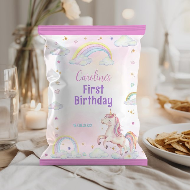 Rainbow Unicorn 1st Birthday Chip Bag Wrapper (Creator Uploaded)