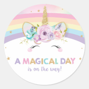 Rainbow Unicorn 1st Birthday Magic Thank You Favor Classic Round Sticker