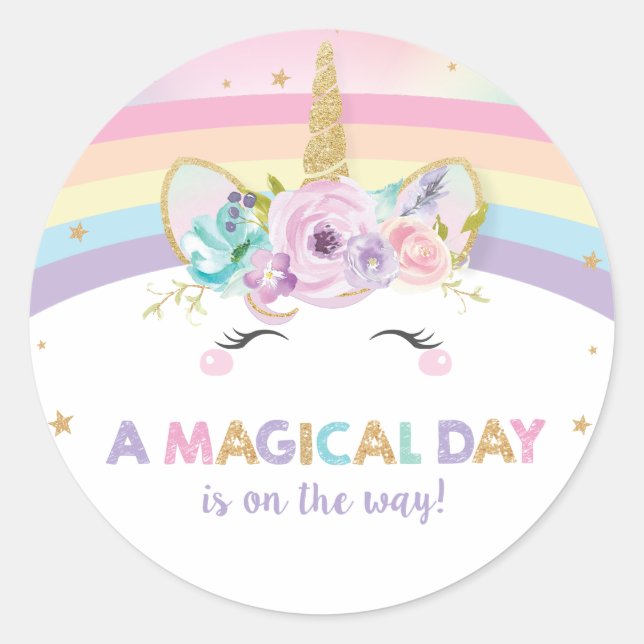 Rainbow Unicorn 1st Birthday Magic Thank You Favou Classic Round Sticker (Front)