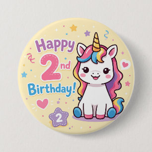 Rainbow Unicorn 2nd Birthday Celebration 3 Inch Round Button