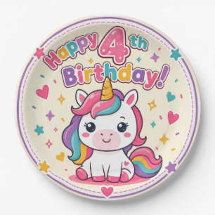 Rainbow Unicorn 4th Birthday Magic Paper Plate