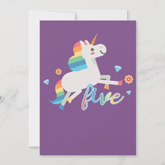Rainbow Unicorn 5th Birthday Greeting Card (Front)