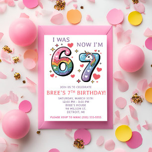 Rainbow Unicorn 67 Themed 7th Birthday Party Invitation