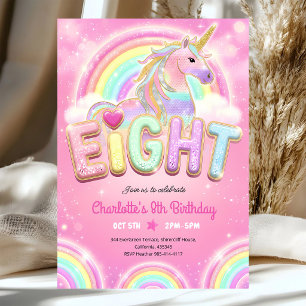 Rainbow Unicorn 8th Birthday Invitation