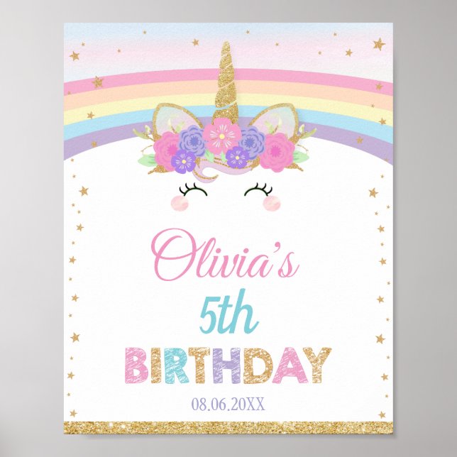 Rainbow Unicorn Affiche de bienvenue Décor de fête (Devant)