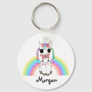 Rainbow Unicorn and Butterfly Personalized Keychain