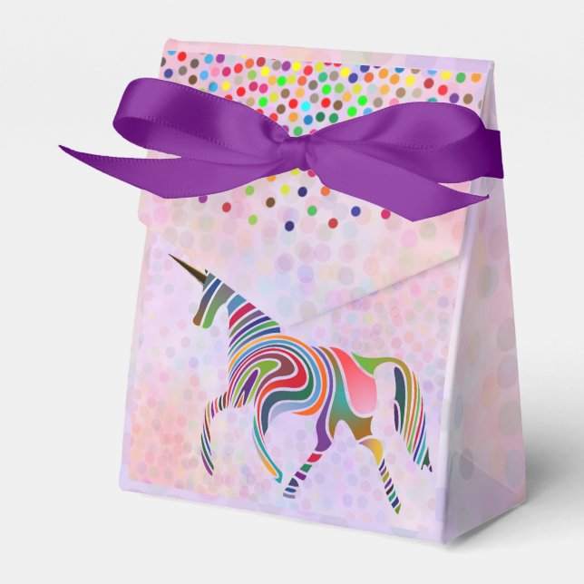 Rainbow Unicorn and Confetti on Pink Birthday Favor Box (Front Side)
