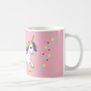Rainbow Unicorn and flowers Pink Mug