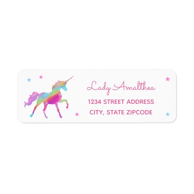 Rainbow Unicorn And Stars Address Label (Front)
