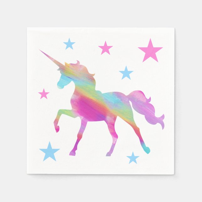 Rainbow Unicorn And Stars Paper Napkins (Front)