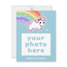 Rainbow Unicorn Anniversaire Fête Photo Invitation