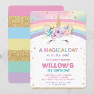 Rainbow Unicorn Anniversaire Invitation 1er Annive