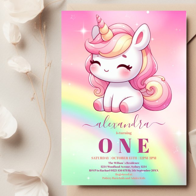 Rainbow Unicorn Anniversaire Invitation 1ère (Créateur téléchargé)