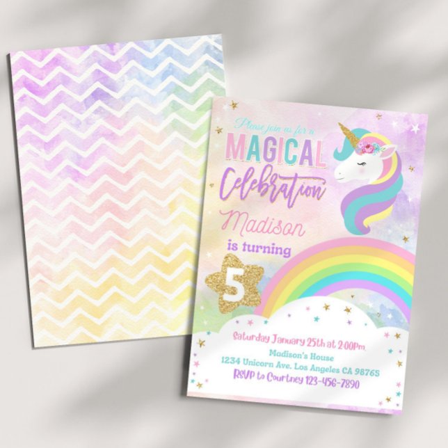 RAINBOW UNICORN Anniversaire Invitation Editable U (Créateur téléchargé)