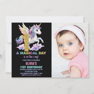 Rainbow Unicorn Anniversaire Invitations avec phot