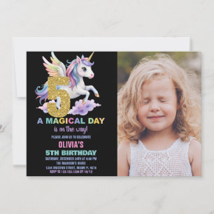 Rainbow Unicorn Anniversaire Invitations avec phot