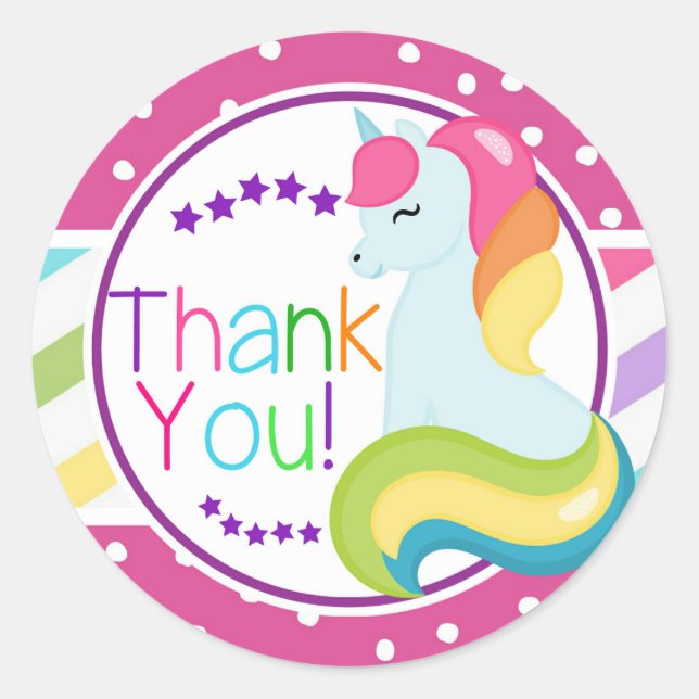 Rainbow Unicorn Anniversaire Merci Stickers Étique (Devant)