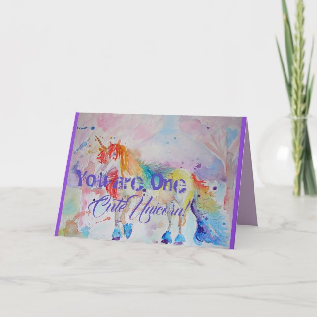 Rainbow Unicorn aquarelle art mignon carte d'anniv (Devant)
