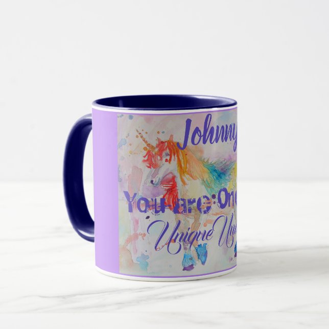 Rainbow Unicorn Aquarelle Enfants Nom Mug (Devant gauche)