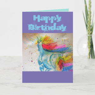 Rainbow Unicorn art Watercolor Carte Whimsical