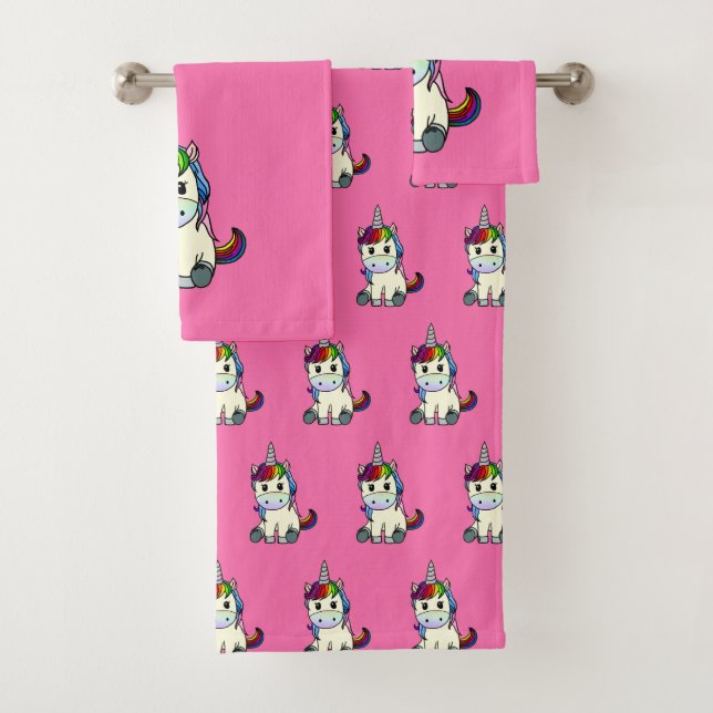 Rainbow Unicorn Bathroom Towel Set (Insitu)