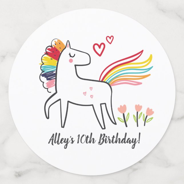 Rainbow Unicorn Birthday Custom Name Confetti (Large Back)