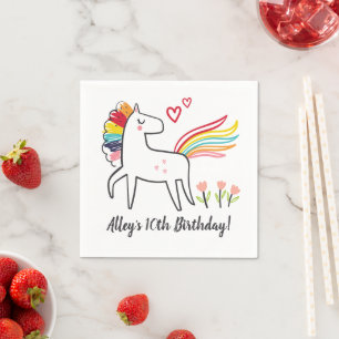 Rainbow Unicorn Birthday Custom Name Stickers Napkin