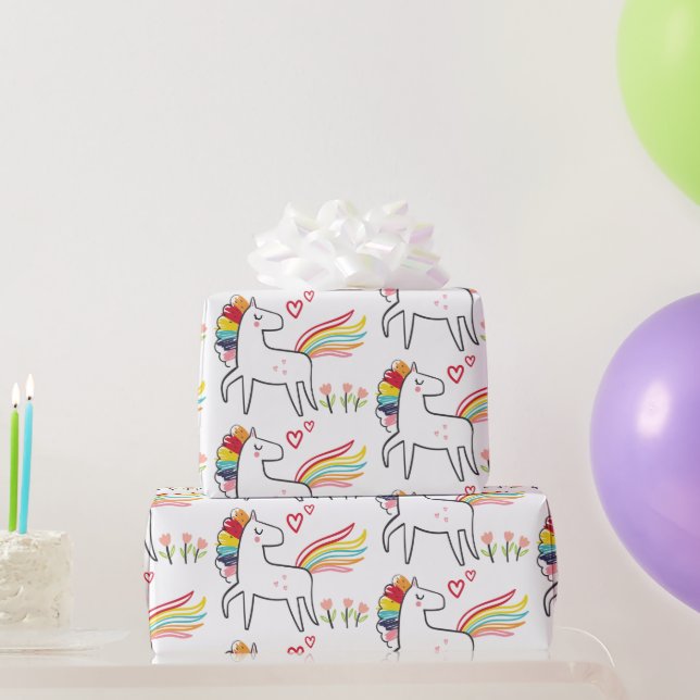 Rainbow Unicorn Birthday Custom Name Wrapping Paper (Party Gifts)