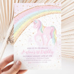 Rainbow Unicorn Birthday Girls Pastel Invitation<br><div class="desc">Pastel Rainbow Unicorn Birthday Invitation. A cute watercolor rainbow and unicorn with faux gold glitter details.</div>