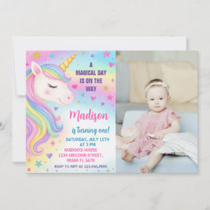 Rainbow Unicorn Birthday Invitation