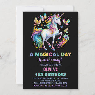 Rainbow Unicorn Birthday Invitations