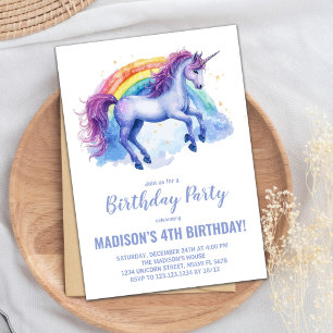 Rainbow Unicorn Birthday Invitations