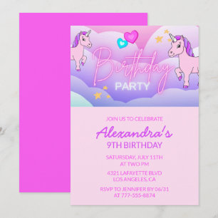 Rainbow Unicorn Birthday Invitations 9th Girl