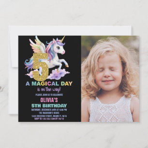 Rainbow Unicorn Birthday Invitations w photo