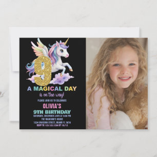 Rainbow Unicorn Birthday Invitations with photo