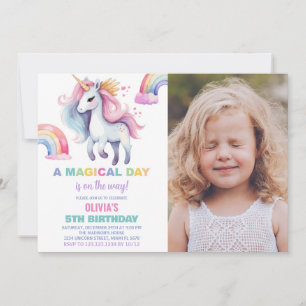 Rainbow Unicorn Birthday Invitations with photo
