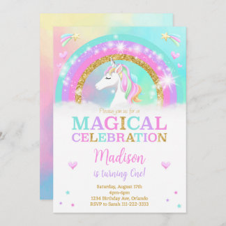 Rainbow Unicorn Birthday Invite