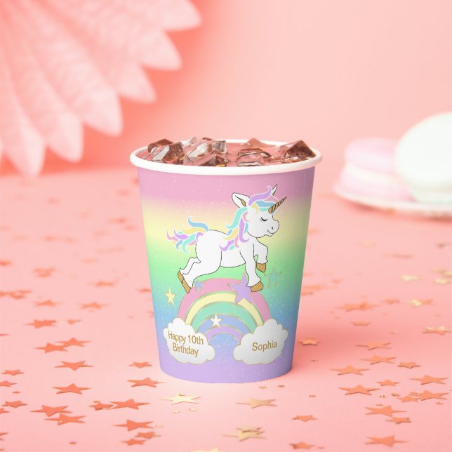 Rainbow Unicorn Birthday Paper Cups (Insitu)