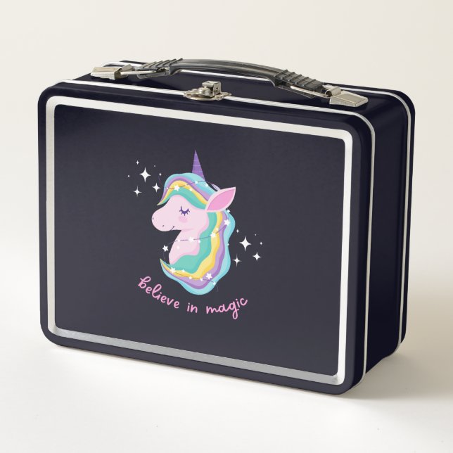 Rainbow Unicorn Birthday Party Baby     Metal Lunch Box (Front)