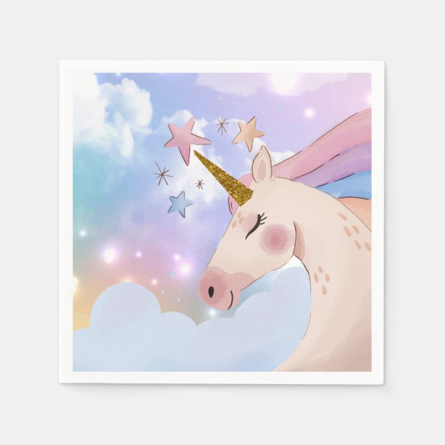 Rainbow Unicorn Birthday Party Decor Party Supply Napkin (Front)