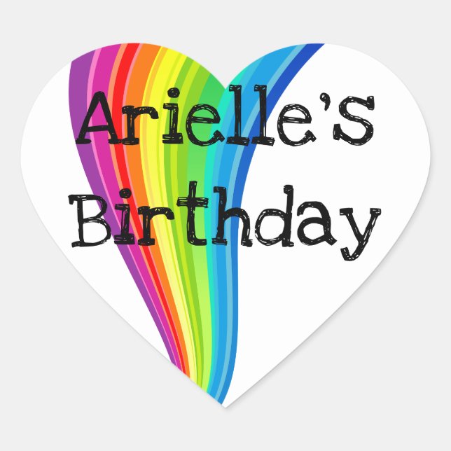 Rainbow Unicorn Birthday Party Heart Sticker (Front)