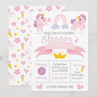 Rainbow Unicorn Birthday Party Invitation