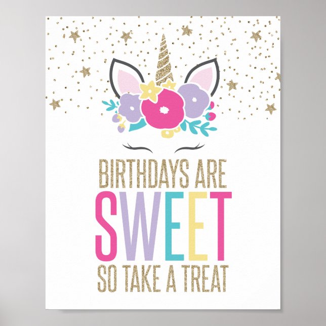 Rainbow Unicorn Birthday Party Treat Sign (Front)