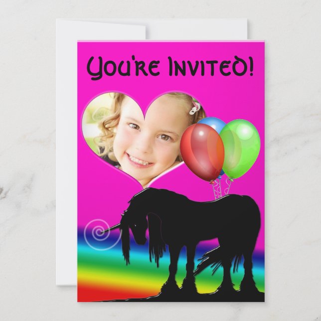 Rainbow Unicorn Birthday (photo card) Invitation (Front)