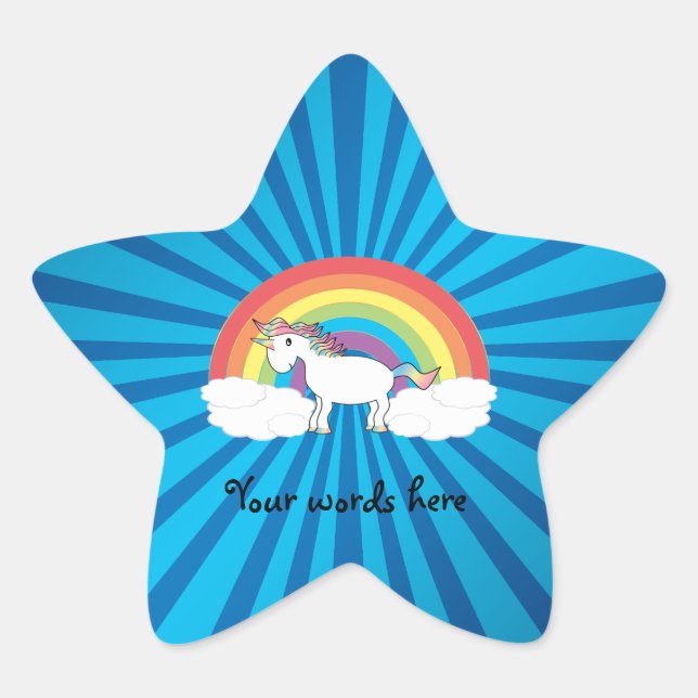Rainbow unicorn blue sunburst star sticker (Front)