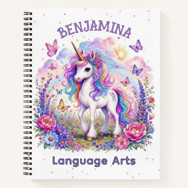 Rainbow Unicorn Butterfly Adventure Magical  Notebook (Front)