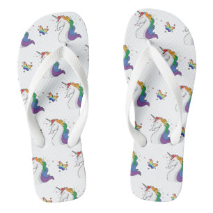 Rainbow Unicorn & Butterfly Pattern Colourful Cool Flip Flops