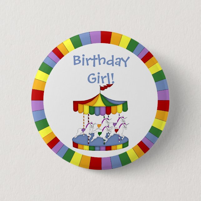 Rainbow Unicorn Carousel Birthday 2 Inch Round Button (Front)